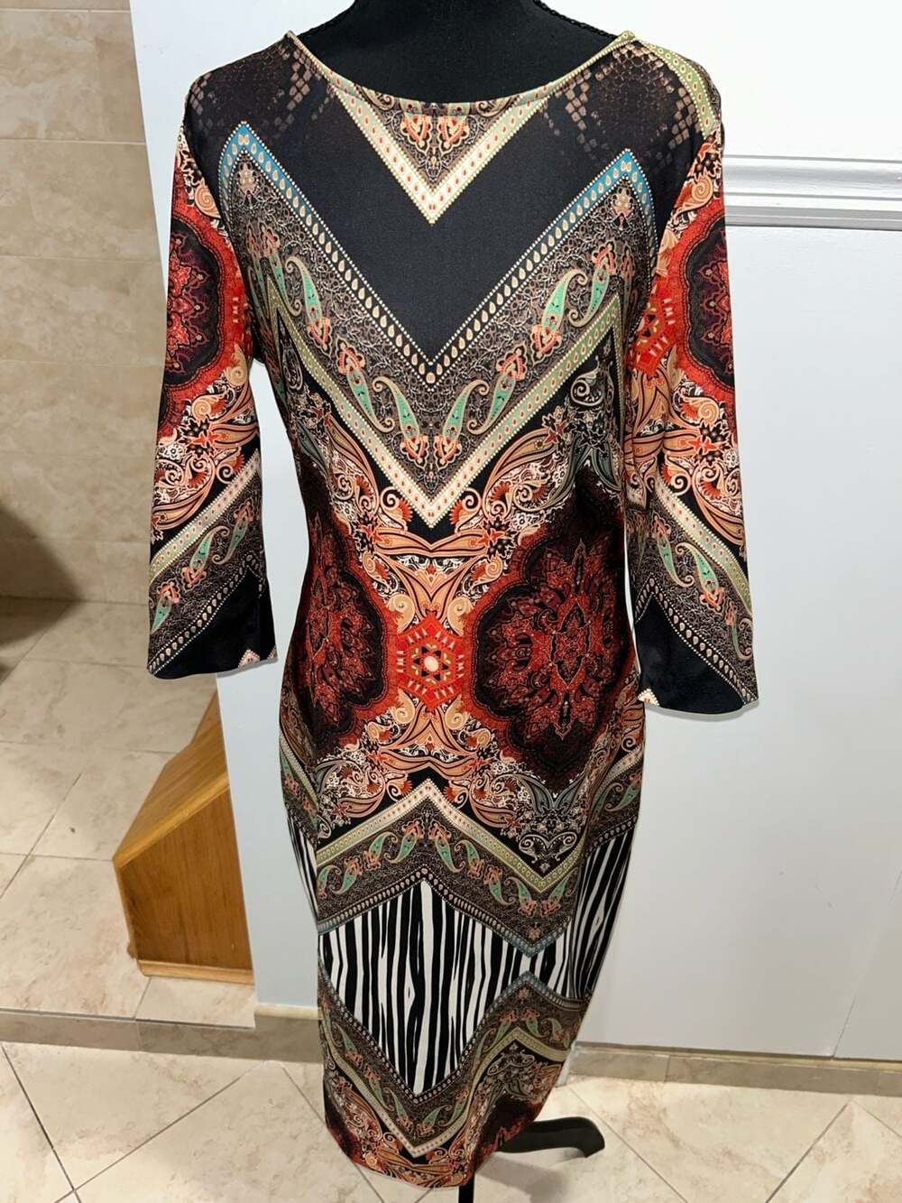Ronni Nicole Paisley & Stripe Print Knit Sheath Dress Multi